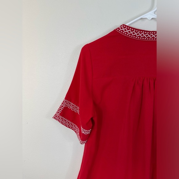 Liesl Women Casual Tops V Neck Short Sleeve Boho Print Shirts Summer Blouses Red - Picture 10 of 14